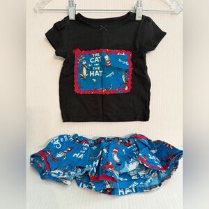 Cat in the Hat Two-Piece Tee & Ruffle Skirt Set - Black & Blue